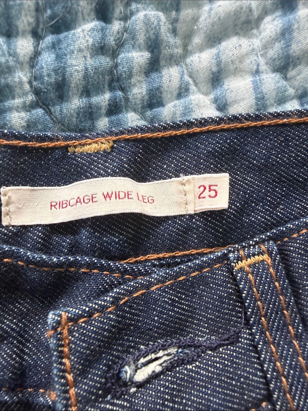 Levi's Ribcage Wide Leg Jeans in Dark Blue with Brown Stitching